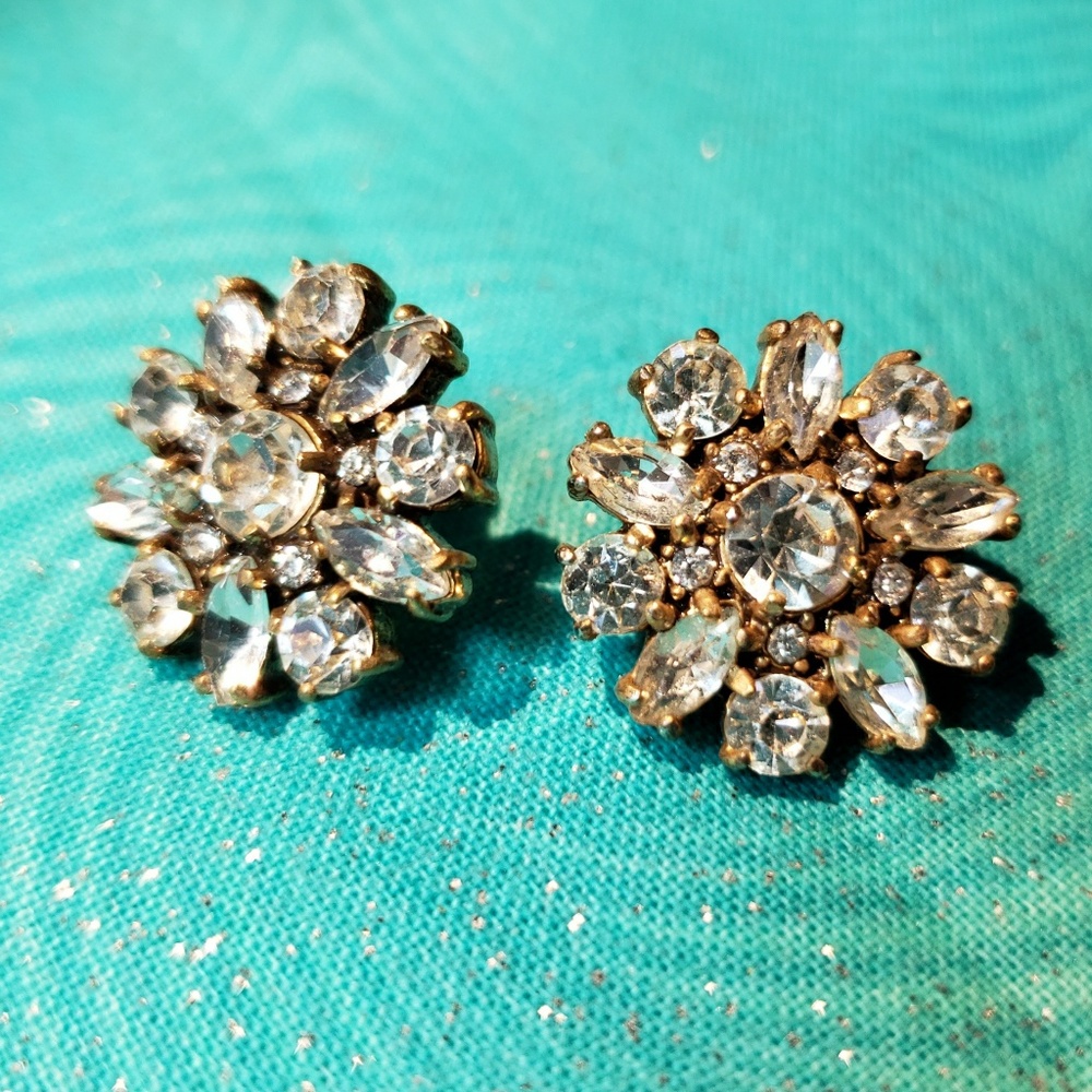 Vintage J Crew Rhinestone Pierced Stud Earrings.